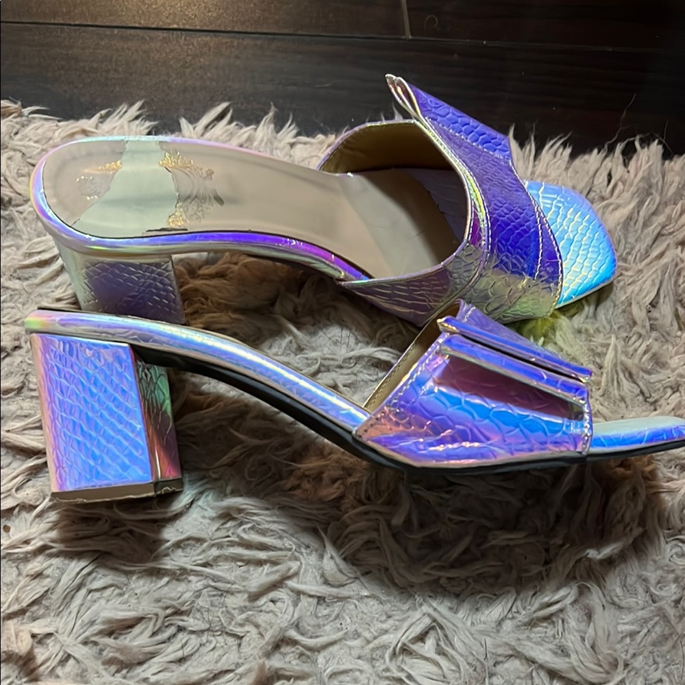 Holographic Block Heel Sandals